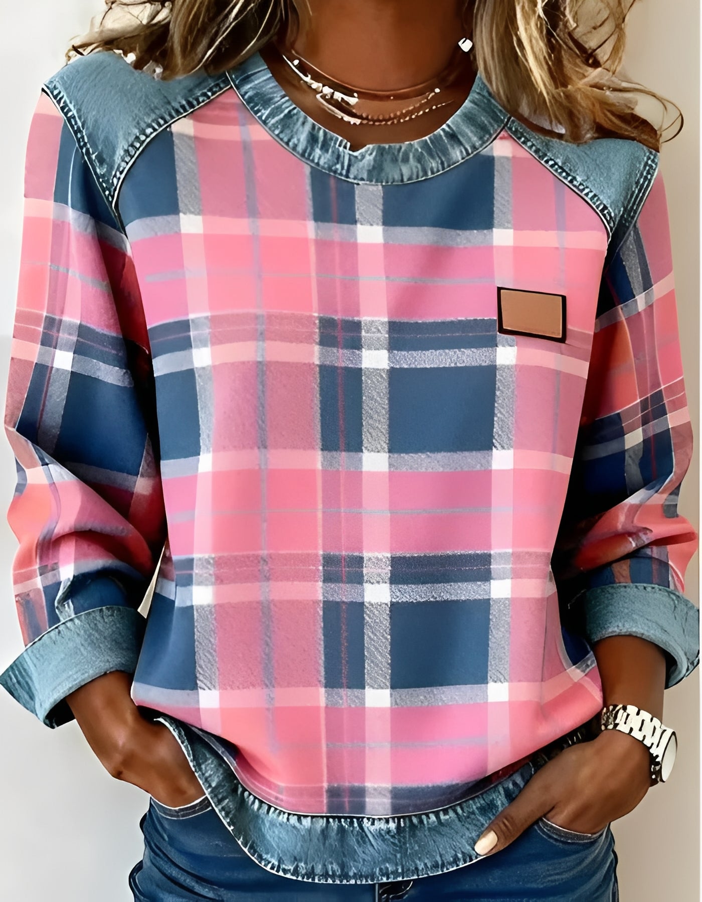 Avery | Plaid Denim Sweater