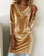 Eveline | Elegant Drape-Neck Velvet Dress